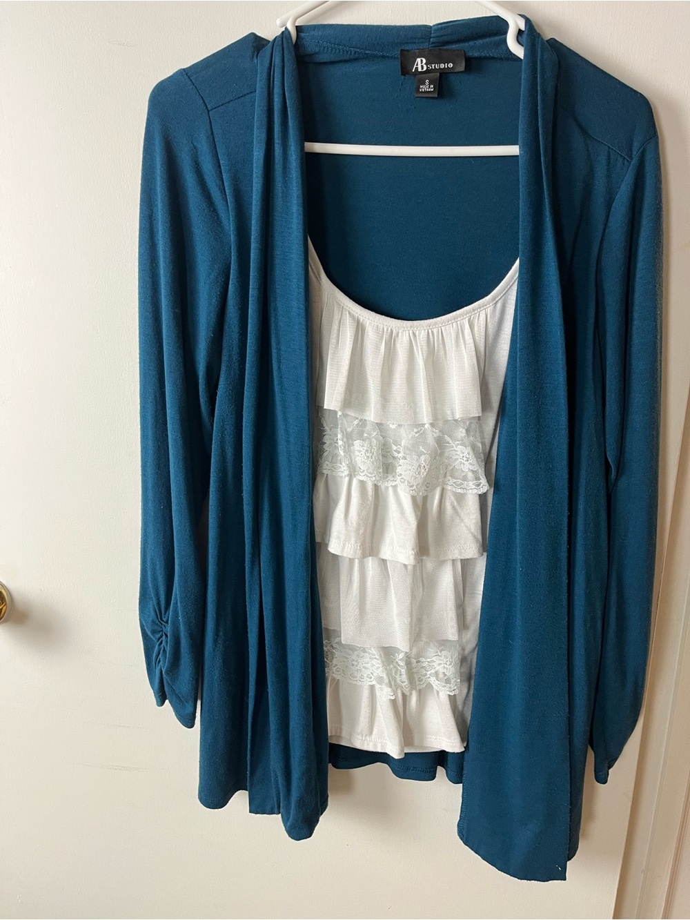 AB Studio Teal one piece cardigan look blouse